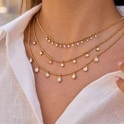 18k Gold Titanium Steel Zircon Bead Chain Necklace Light Luxury Clavicle Chain Stainless Steel Jewelry High-end Sense Jewelry