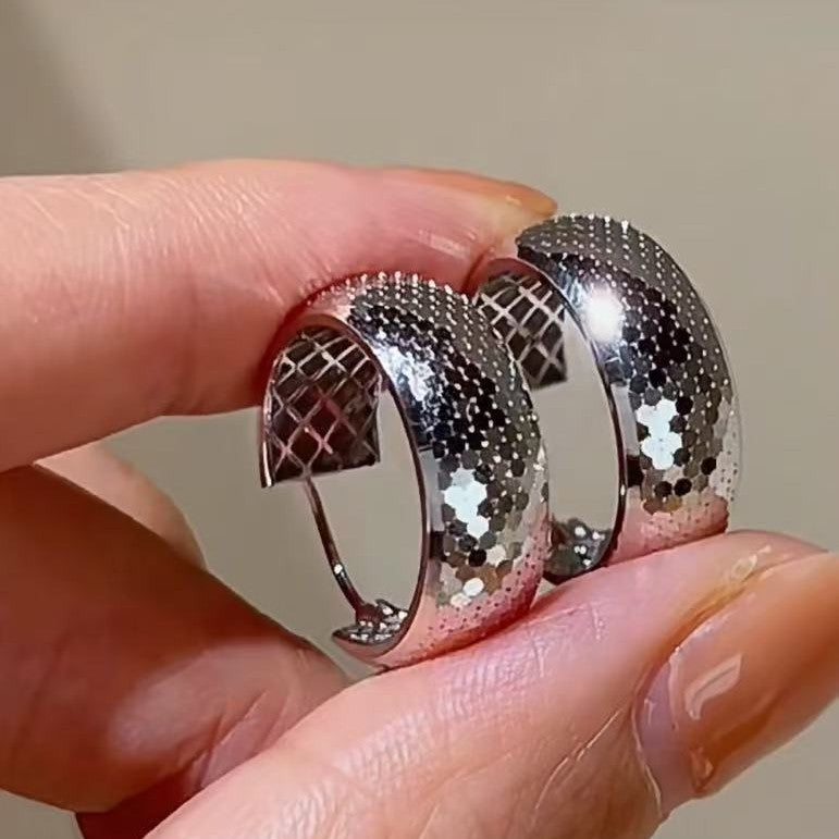 Pure Silver S925 CNC Craft Honeycomb Earrings Large Ear Buckle High-end Sense Ear Hoop European and American Simple Versatile Earrings