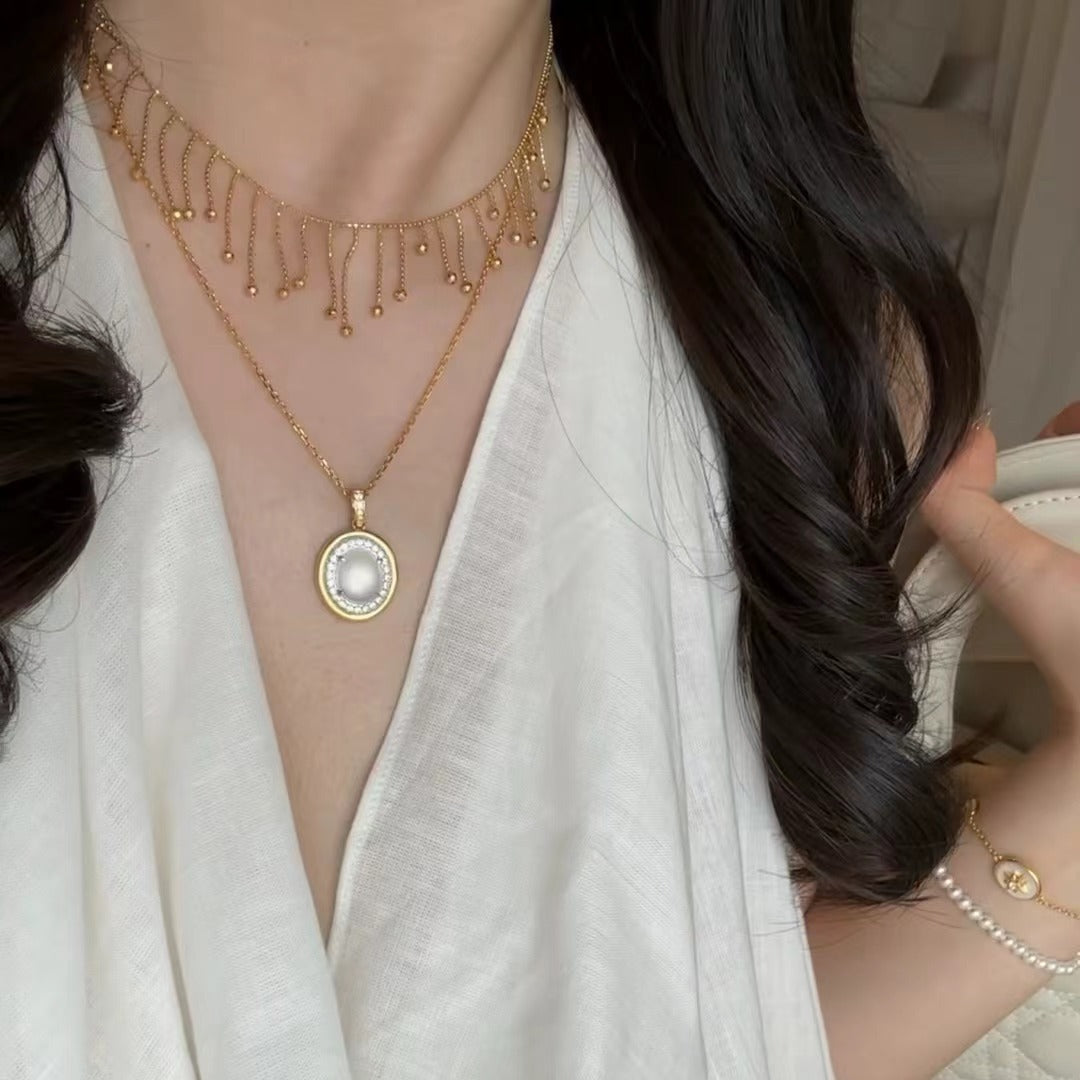 Italian Craft Pure Silver S925 18K Gold Plated Necklace Vintage Chinese Style Foam Jade Pendant Necklace Collarbone Chain