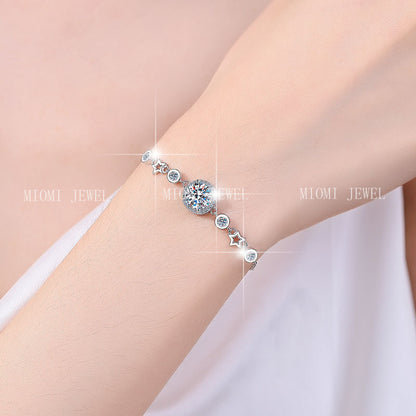 Pure Silver Bracelet Original Fashion Jewelry Simple Round Star Birthstone Jewelry Moissanite Bracelet