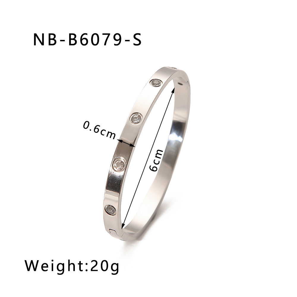 Hot-Selling Zircon Heart-Shaped Quadrilateral Geometric White Zircon Green Zircon Titanium Steel Real Gold Plated Color-Retaining Jewelry Bracelet