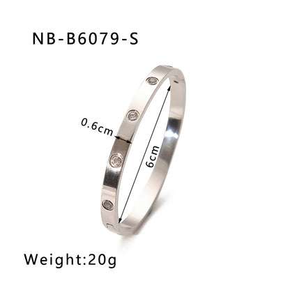 Hot-Selling Zircon Heart-Shaped Quadrilateral Geometric White Zircon Green Zircon Titanium Steel Real Gold Plated Color-Retaining Jewelry Bracelet