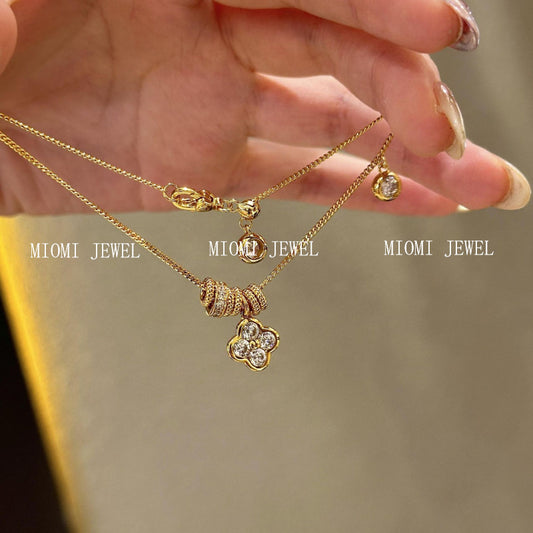 S925 Sterling Silver Circle Running Ring Four-Leaf Flower Necklace Fashion Versatile Niche Collarbone Chain for Women