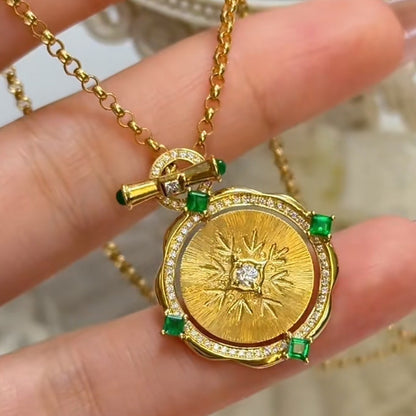 Sterling Silver S925 Brushed Craftsmanship Emerald Queen Double-Sided Rotatable Necklace Exquisite Unique Temperament Collarbone Chain