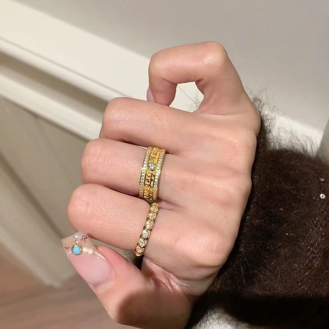 New Niche Design Personality Retro Green Tara Ring Light Luxury Elegant High-end Ins Style Versatile High Appearance Value for Women