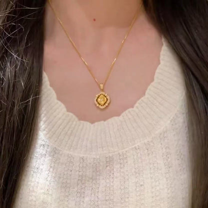 Brushed Craft Four-Leaf Clover Rotatable Double-Sided Necklace High-End Light Luxury Design Personality Necklace