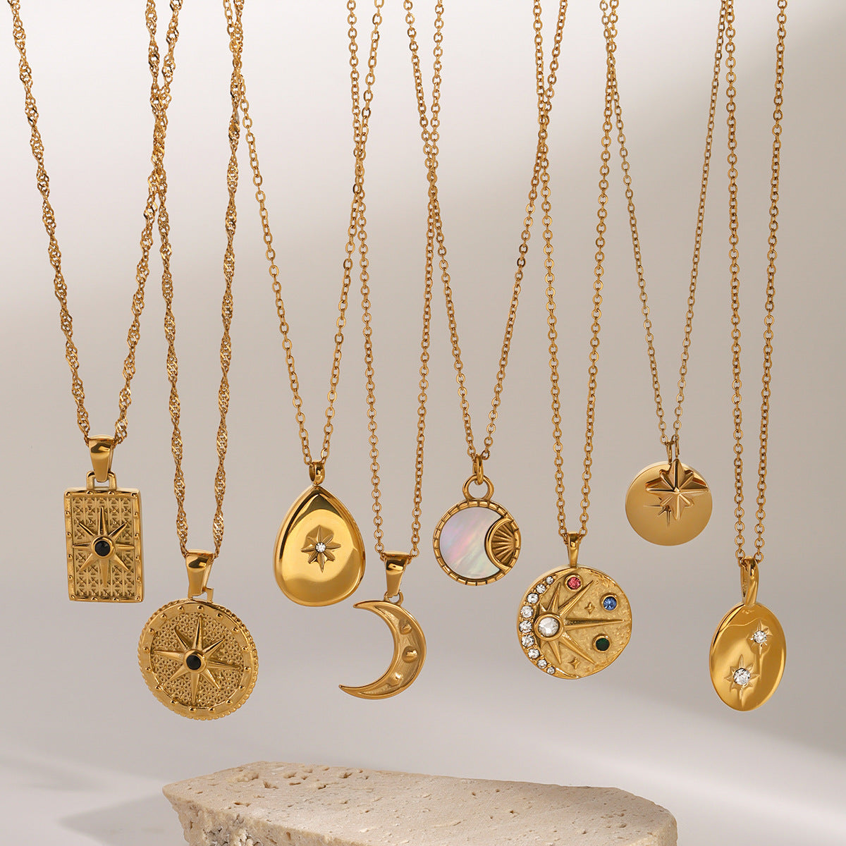 Jewelry Stainless Steel Eight-Pointed Star Zircon Necklace Pendant High-End Clavicle Chain Titanium Steel Necklace