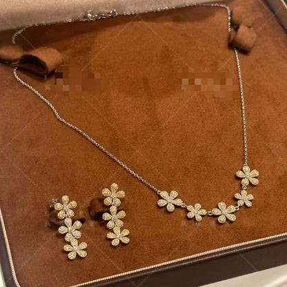 Pure Silver S925 High Carbon Diamond Small Yellow Flower Earrings Necklace Set Light Luxury Niche Fairy Style Internet Celebrity Ins Simple Elegant