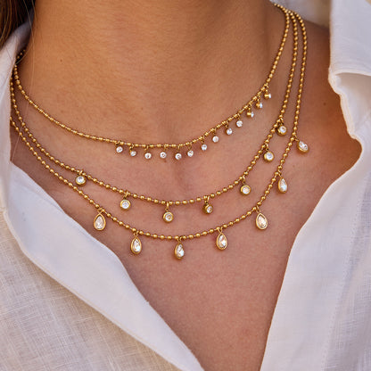 18k Gold Titanium Steel Zircon Bead Chain Necklace Light Luxury Clavicle Chain Stainless Steel Jewelry High-end Sense Jewelry