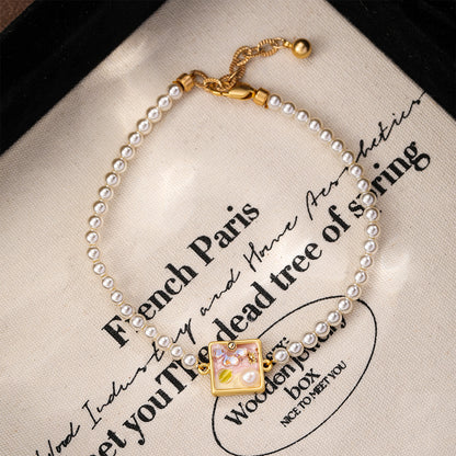NALA Oil Painting Glass Pearl Bracelet Niche Light Luxury Non-Fading Versatile Creative Jewelry