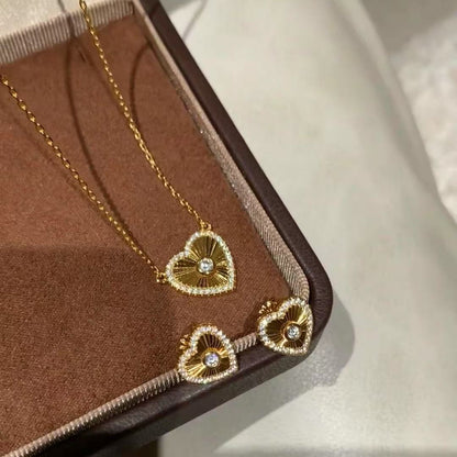 Pure Silver S925 CNC Craft Heart Necklace and Earrings Set Light Luxury High-end Versatile