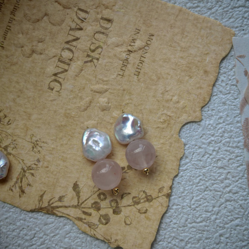 Natural  Pearl Turquoise Pink Crystal Amethyst Irregular 925 Silver Needle Irregular Earrings Ear Jewelry