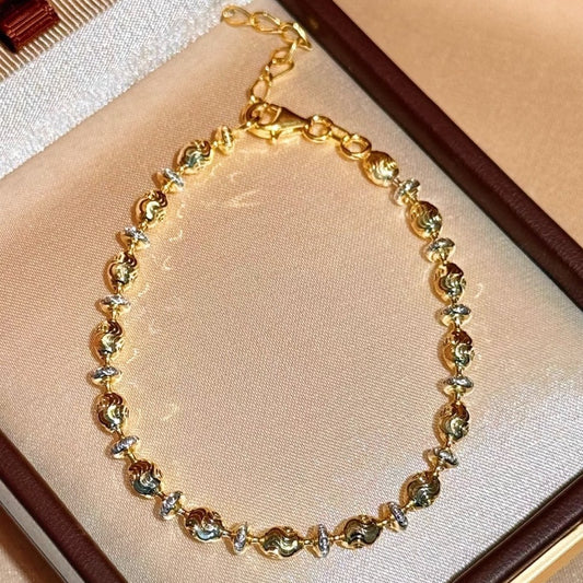 Sterling Silver S925 Italian Two-tone Laser Cut Wave Egg Bead Bracelet Light Luxury High-end Exquisite Niche Jewelry