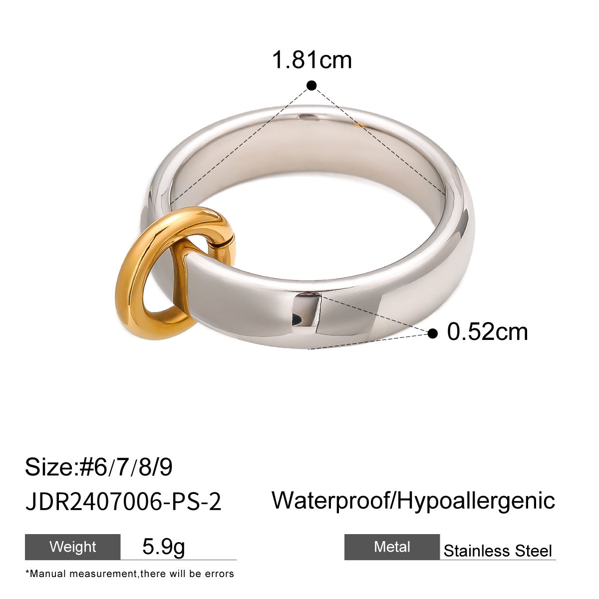 Color Block Stainless Steel Ring High-End Niche Exaggerated Ring Titanium Steel Hand Jewelry Rings