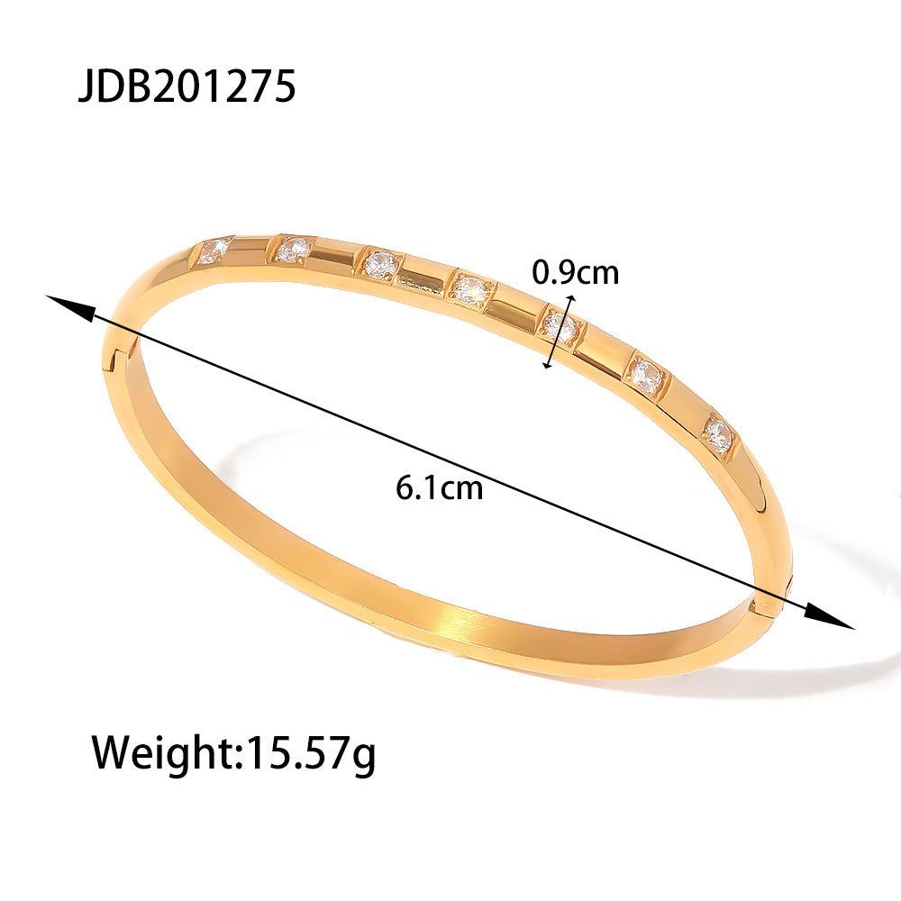 INS Style Summer Titanium Steel Bracelet Women's Fashion Versatile Stainless Steel Zircon Inlaid Bracelet Vintage Bangle