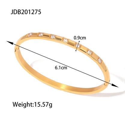 INS Style Summer Titanium Steel Bracelet Women's Fashion Versatile Stainless Steel Zircon Inlaid Bracelet Vintage Bangle