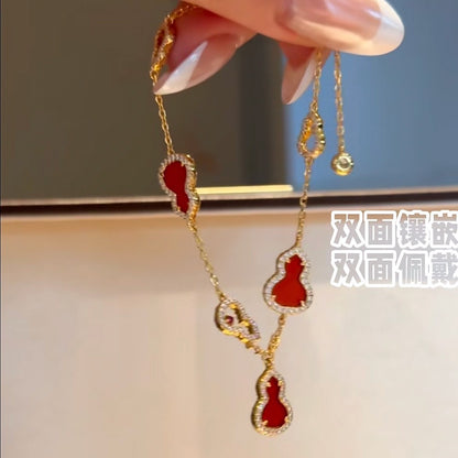 Pure Silver S925 Natural Red Agate Double-Sided Wearable Bracelet Necklace Set Light Luxury Exquisite High-End Feel Whitening Accessories