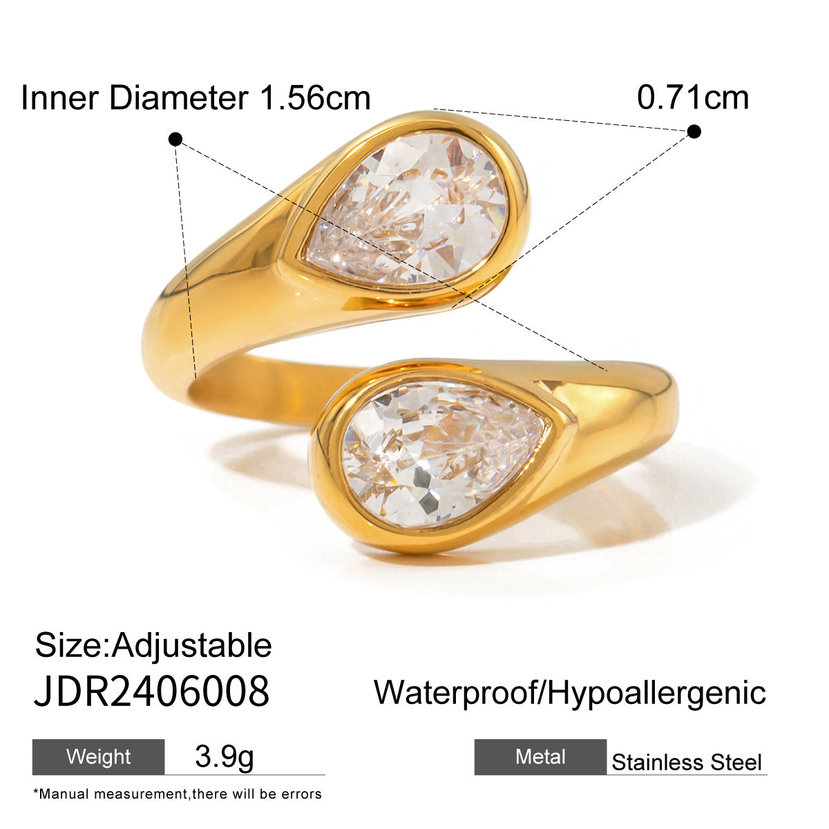 18k Gold Stainless Steel Zircon Open Ring High-end Ins Style Titanium Steel Jewelry Rings