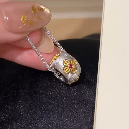 Bujia Style Brushed Craft Vajra Pendant Necklace Light Luxury Retro High-end Clavicle Chain