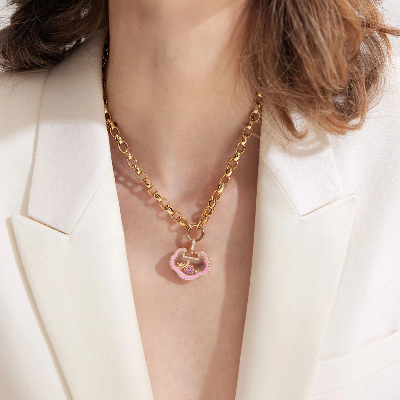 Small Pendant gold diy Glass Box Necklace for Women Heart Zircon Gemstone Small Flower Sun Full Diamond Collarbone Chain