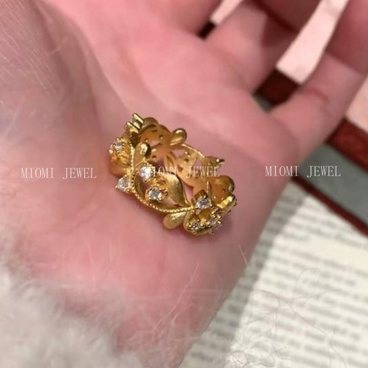 Pure Silver S925 Brushed Craft Iris Flower Ring Light Luxury High-end Niche Versatile Couple Style