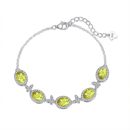S925 Sterling Silver Inlaid Natural Crystal Stone Butterfly Bracelet Multi-color Crystal Clear Healing Fashion Design Women's Style