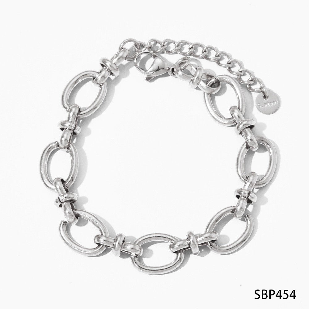 Stackable Bracelet Set Combination Stainless Steel Exquisite Diamond-Encrusted Wide Strap Mesh Chain Heart Bracelet Versatile Set