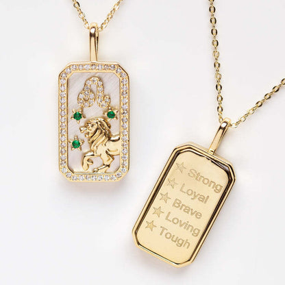 Engraved Zodiac Necklace 12 Constellations Inlaid Diamond Pendant Colorful Birthstone Zircon Collarbone Chain Color Retention