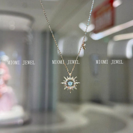 S925 Sterling Silver Niche Design Retro Artistic Heartbeat Sun Pendant Necklace Inlaid with Zircon High-end Clavicle Chain