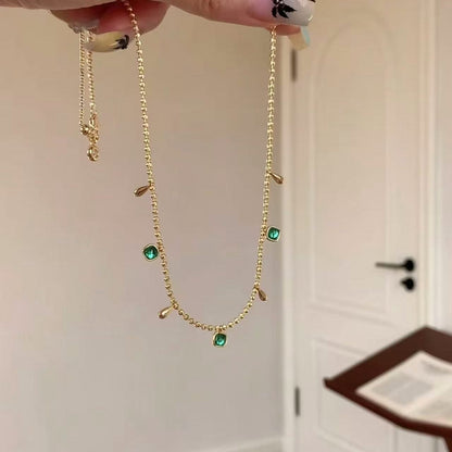 S925 Sterling Silver Emerald Water Drop Necklace French Retro Elegant Niche Design Sense Light Luxury Collarbone Chain