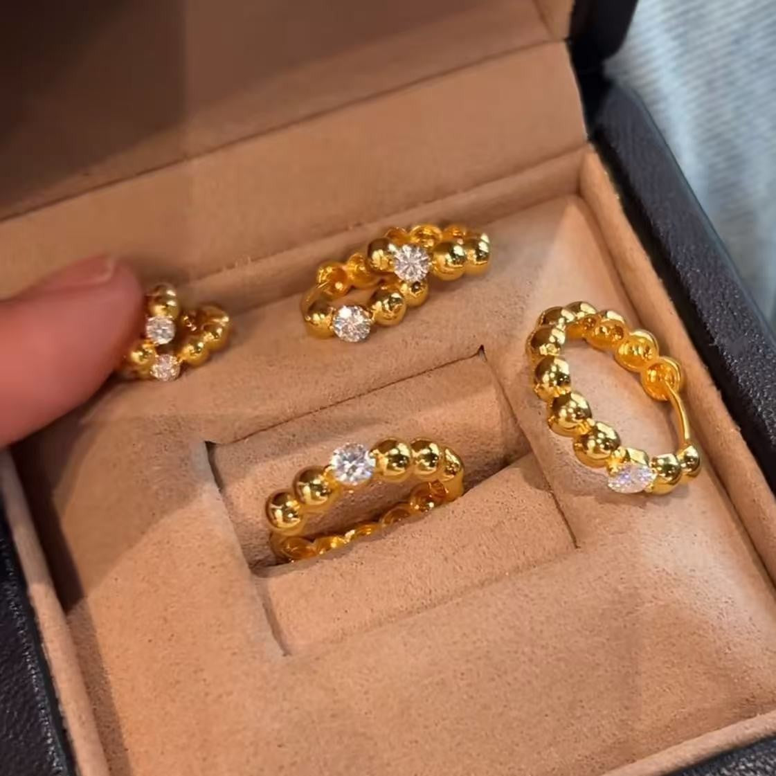 Pure Silver S925 Bubble Diamond Large Hoop Earrings French Light Luxury Niche Simple Ins Style Versatile Daily