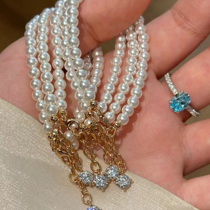 Pure Silver S925 Light Luxury Moissanite Swarovski Pearl Bracelet Gold Plated Jewelry Bracelet for Women Versatile Elegant