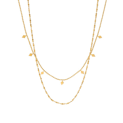 INS Style Classic Simple Necklace Jewelry 18K Gold Plated Stainless Steel Double Layer Tassel Sequin Bead Chain Necklace for Women
