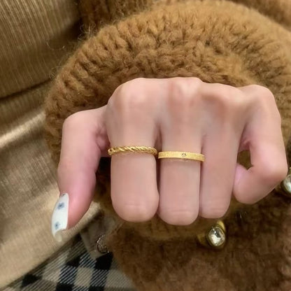 Pure Silver S925 Plain Band Small Twist Stacking King Ring Niche Retro High-end Simple Design Ring