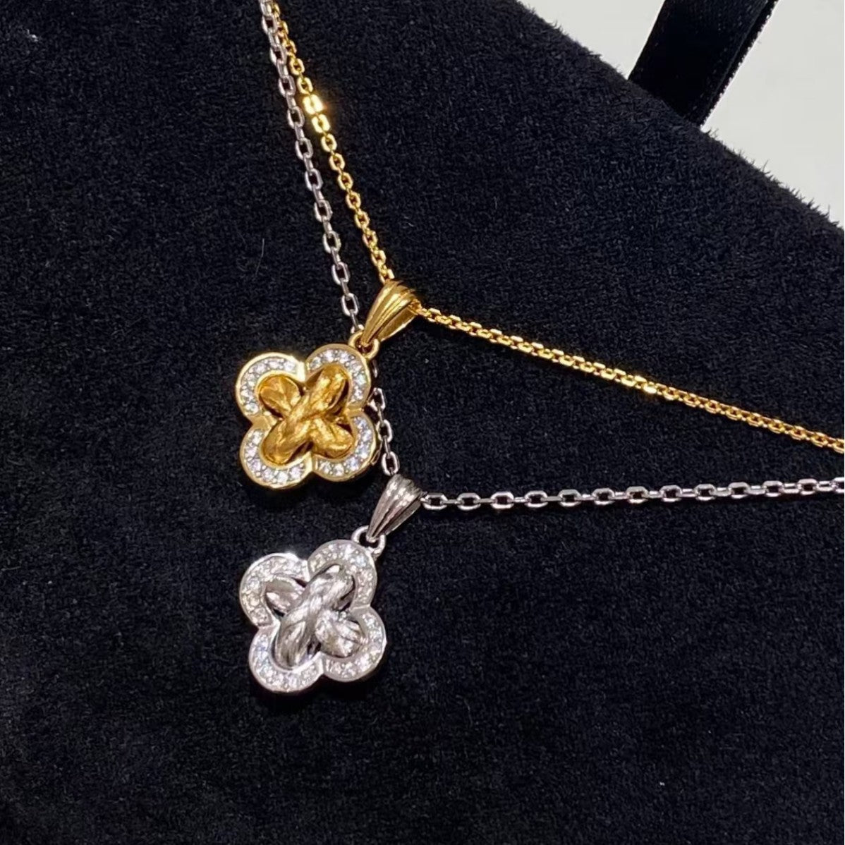 Italian Vintage Brushed Light Luxury Pure Silver S925 Brushed Inlaid Diamond Four-Leaf Clover Necklace Niche Design High-End Feel