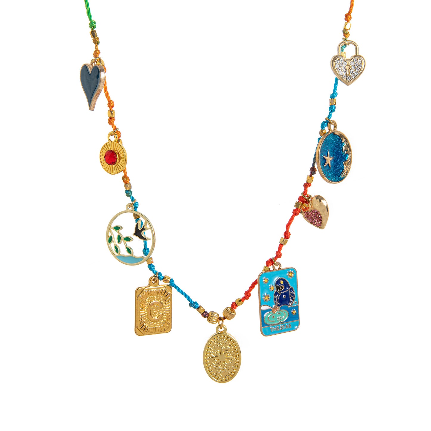 Colorful Oil Drop Pendant Color Rope Necklace Devil's Eye Heart Personality Hip Hop Unisex