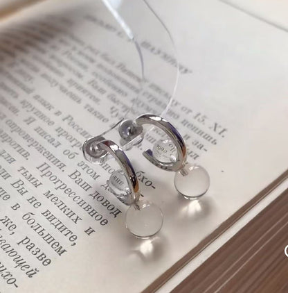 Sterling Silver S925Natural Double A White Crystal Earrings C Simple and Dynamic Geometric Earrings for Women with a Cool and Refreshing Style