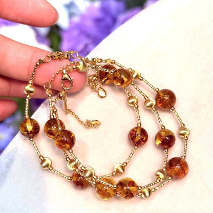 Pure Silver S925 Natural Amber Cat's Eye Laser Bead Bracelet Melad Style Elegant High-end Temperament Jewelry