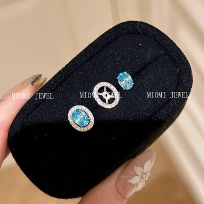 S925 Sterling Silver Aquamarine Water Drop Oval Ring Earrings Necklace Versatile High-End Niche Jewelry Set