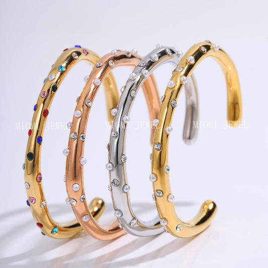 Stainless Steel Bracelet Trendy Inlaid Pearl Bracelet Women's Titanium Steel Retro Versatile Hand Jewelry