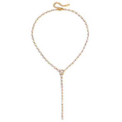 Zircon Y-Chain Titanium Steel Long Necklace Accessories for Women Light Luxury Stainless Steel Jewelry High-End Feel