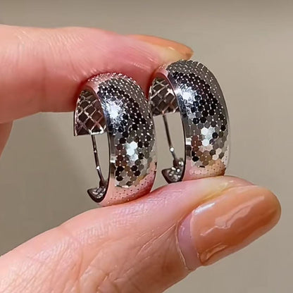 Pure Silver S925 CNC Craft Honeycomb Earrings Large Ear Buckle High-end Sense Ear Hoop European and American Simple Versatile Earrings