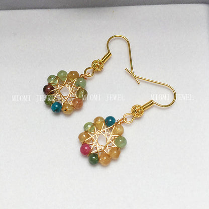Tourmaline Earrings Candy Color Women's Crystal Earrings 14K Gold-Plated Wire Wrapped Accessories Ear Hooks Color Retention