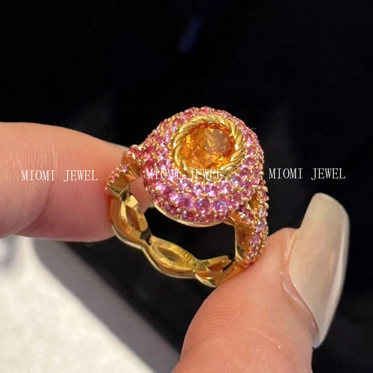 Entwined Vine Red Corundum Fenda Ring S925 Sterling Silver Vintage Light Luxury Socialite Ultra Beautiful Diamond Ring