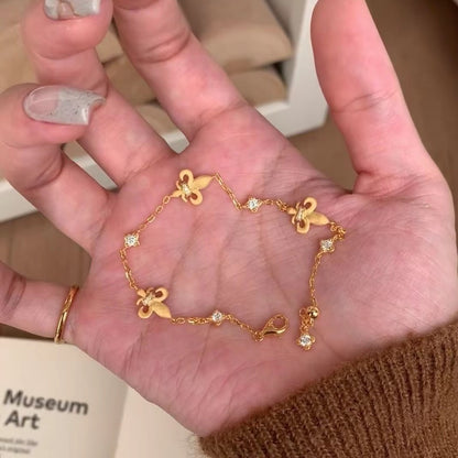 Italian Vintage Brushed Light Luxury High-End 925 Sterling Silver Iris Flower Brushed Reversible Push-Pull Bracelet