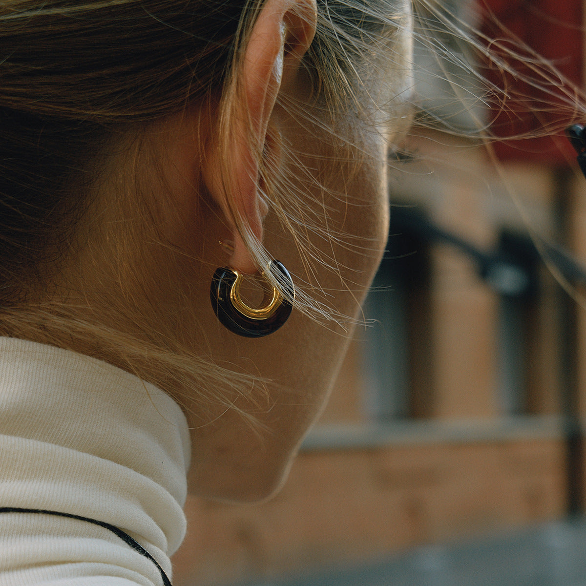 Maillard Autumn Winter Resin Earrings Niche Light Luxury Stainless Steel Studs Titanium Steel Ear Jewelry High-End Feel