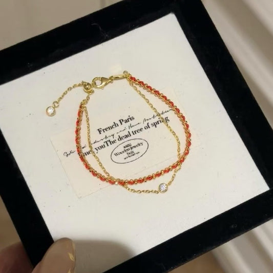 Pure Silver S925 Red Rope Layered Bracelet Adjustable Length High-end Design Niche Versatile Zodiac Year