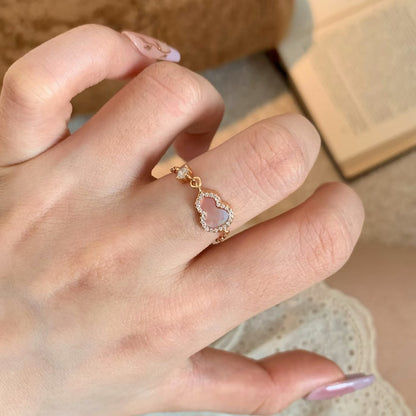 Sterling Silver S925 Natural Pink Shell Red Agate Gourd Ring Adjustable Light Luxury High-End Niche Versatile Exquisite Style