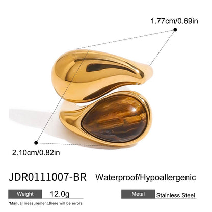 Tiger Eye Stone Ring Niche High-End Feel Hand Jewelry Titanium Steel Non-Fading Women's Ring