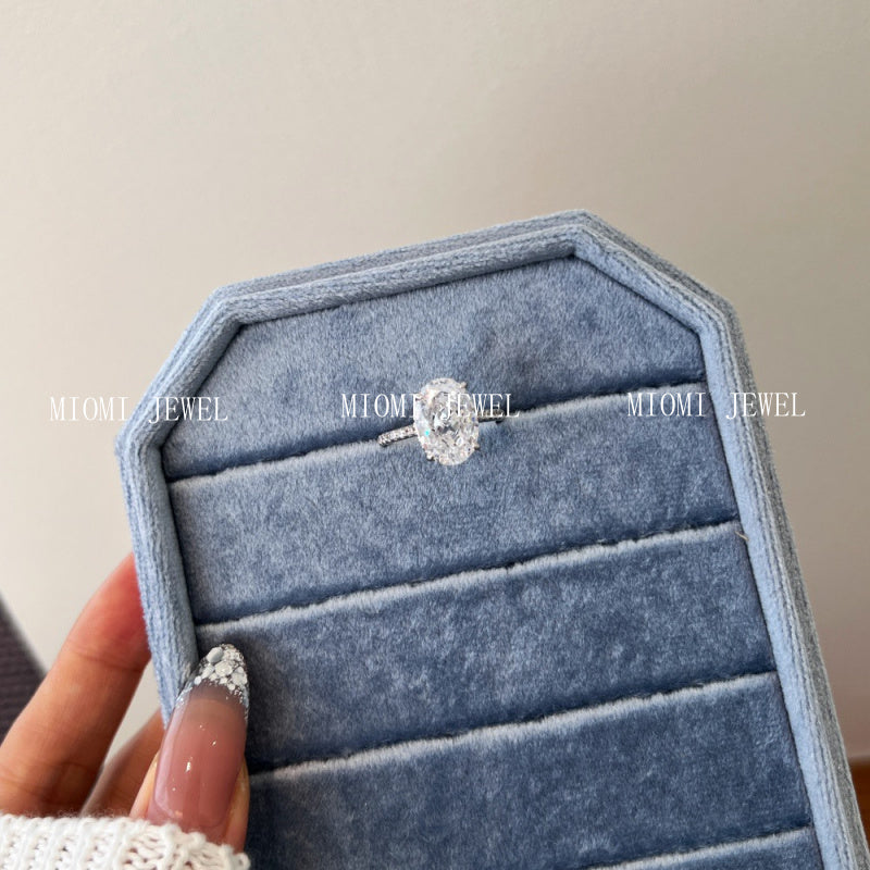 S925 Sterling Silver Oval Ring for Women Inlaid with 8A Ice Flower Cut High Carbon Diamond European and American Exquisite Wedding Ring Cross-Border